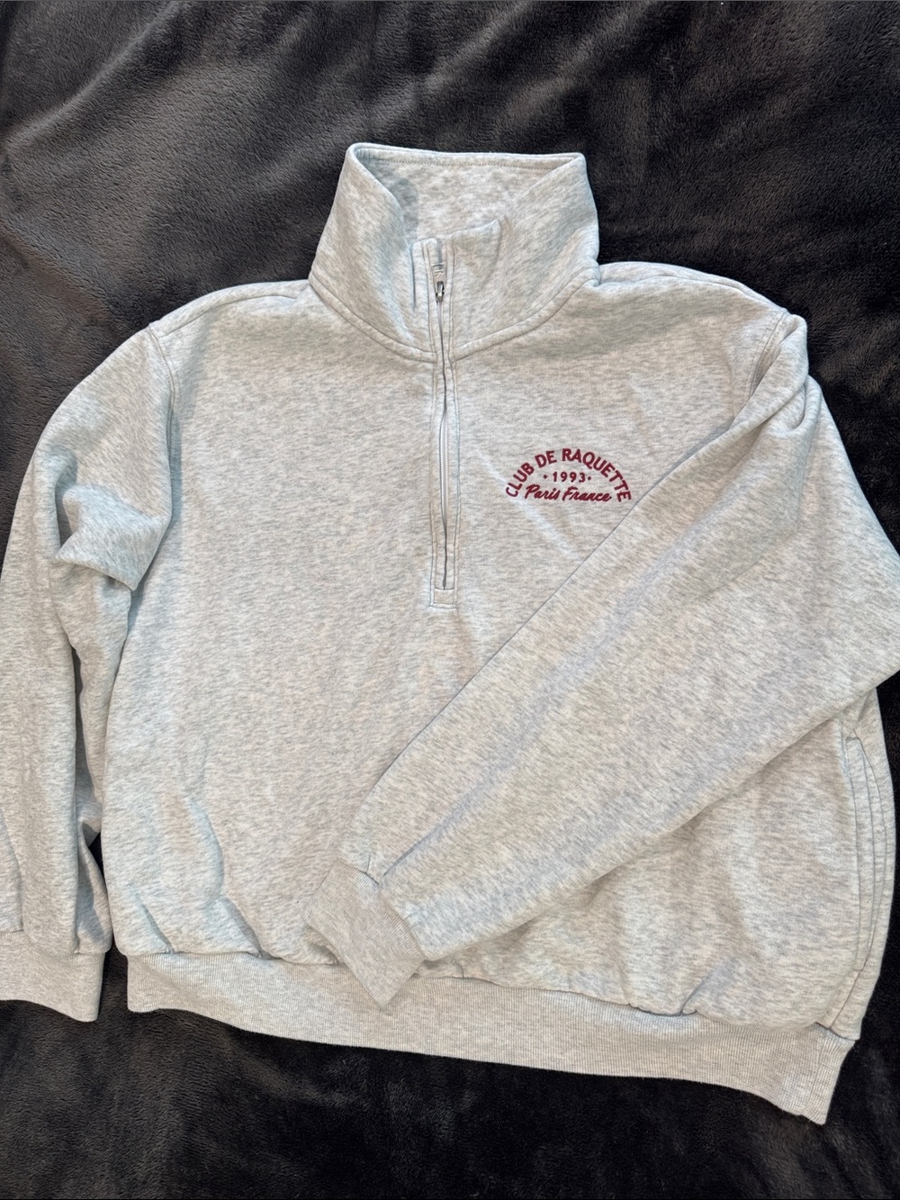 Hollister Light Gray Quarter-Zip Sweatshirt with Maroon Chest and Back Logo
